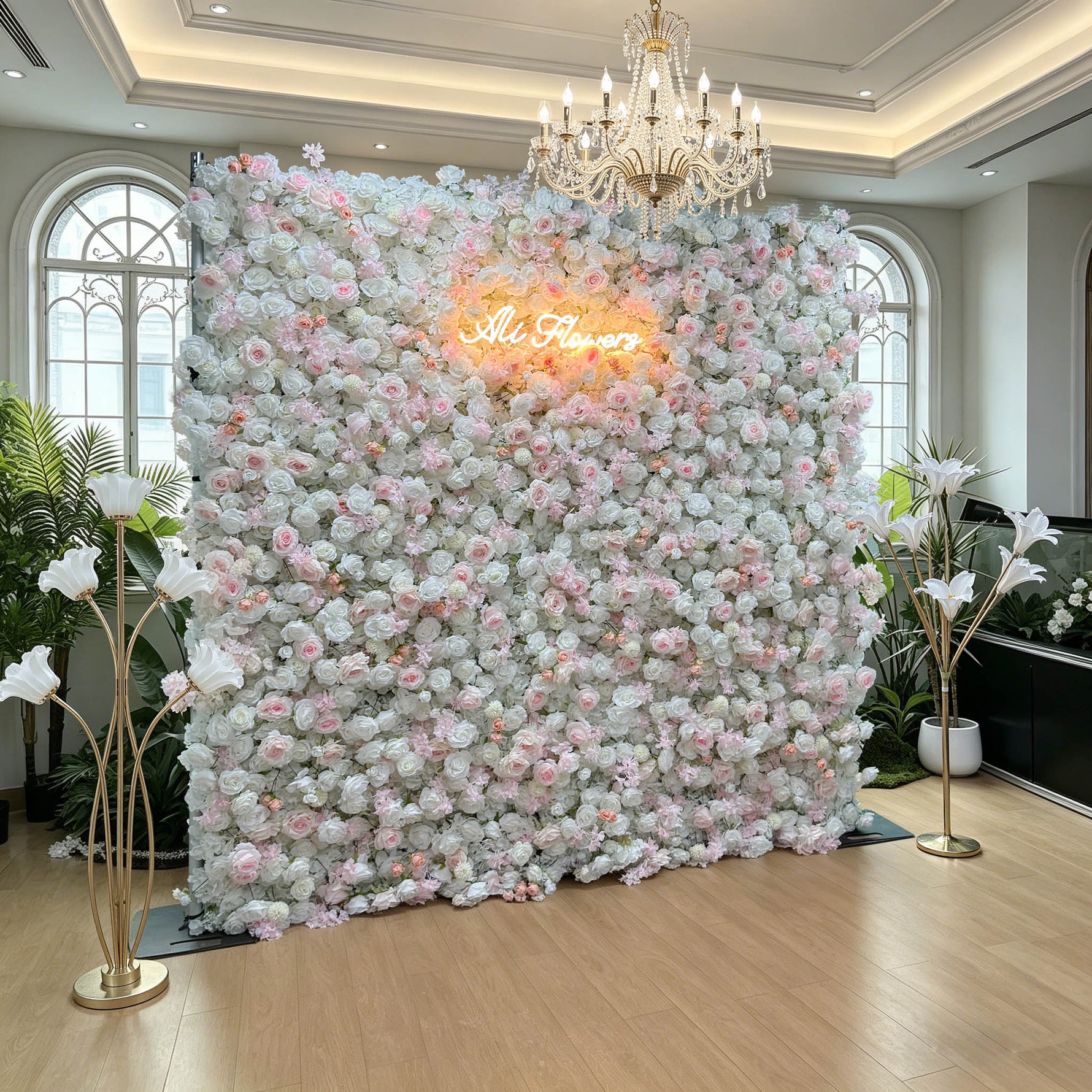 Aliflowers Elegant White and Pink Rose Flower Wall Backdrop for Wedding and Event Decoration - Ali Flowers
