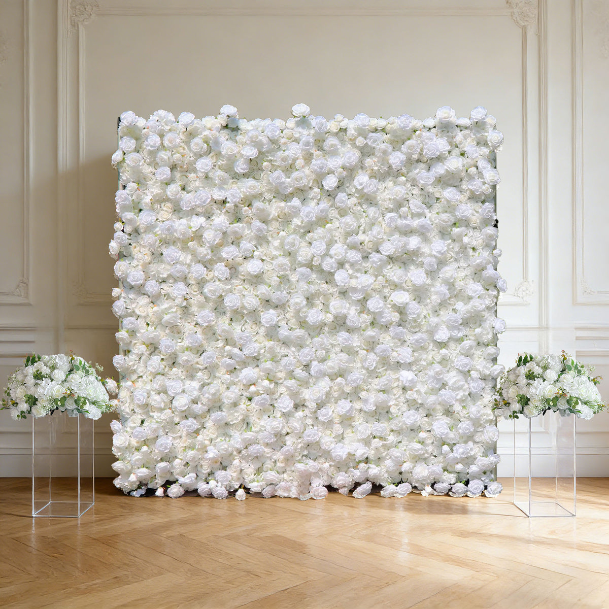 Aliflowers 5D White Rose & Hydrangea Rolling Curtain Flower Wall Backdrop ALFWL130 - Ali Flowers