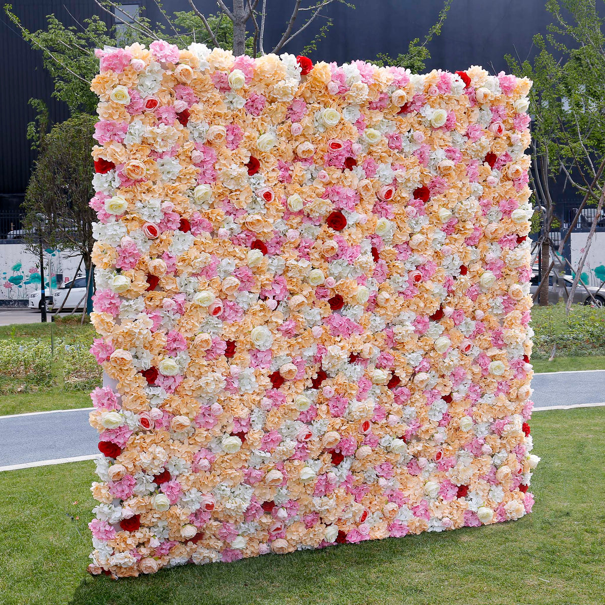 Aliflowers 2D Orange Hydrangea with Red Rose Wall Flower Decor ALFWL048 - Ali Flowers