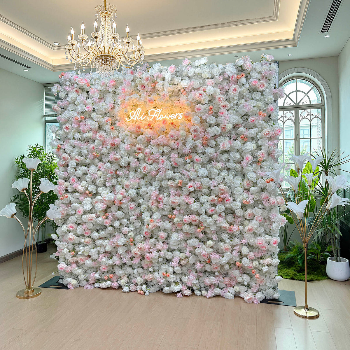 Aliflowers Elegant White and Pink Rose Flower Wall Backdrop for Wedding and Event Decoration - Ali Flowers
