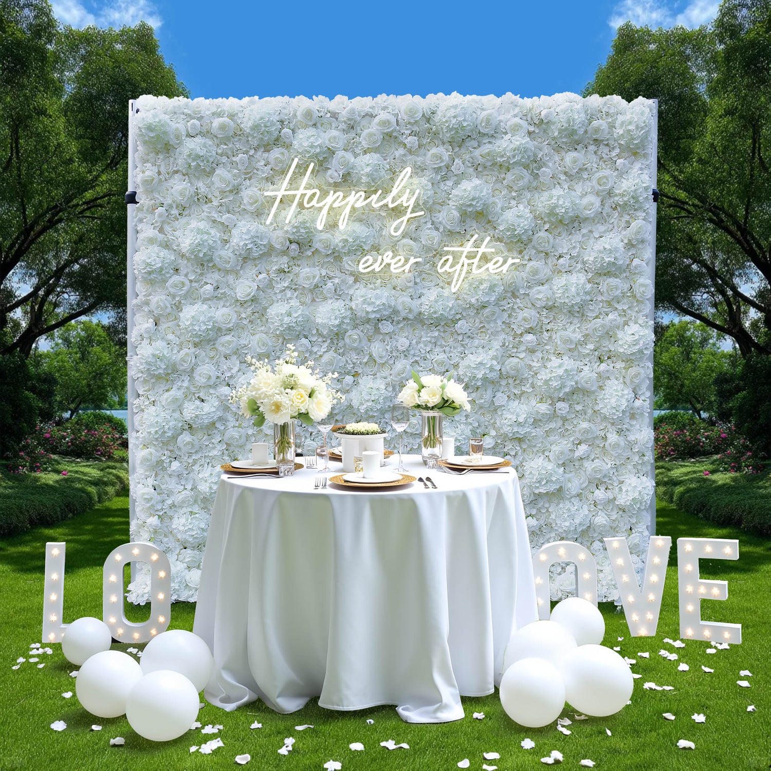 Pure White Hydrangea with rose artificial flowers for wedding backdrop decor ALFWL031 - Ali Flowers