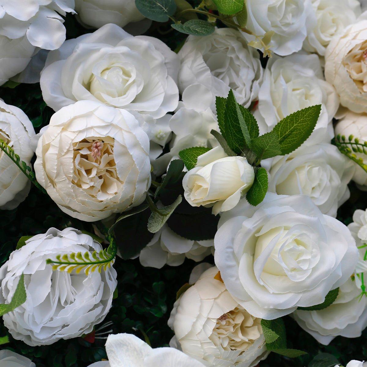 White Peony with Leaves Artificial flower for Wedding 3D Flower Wall ALFWL033 - Ali Flowers