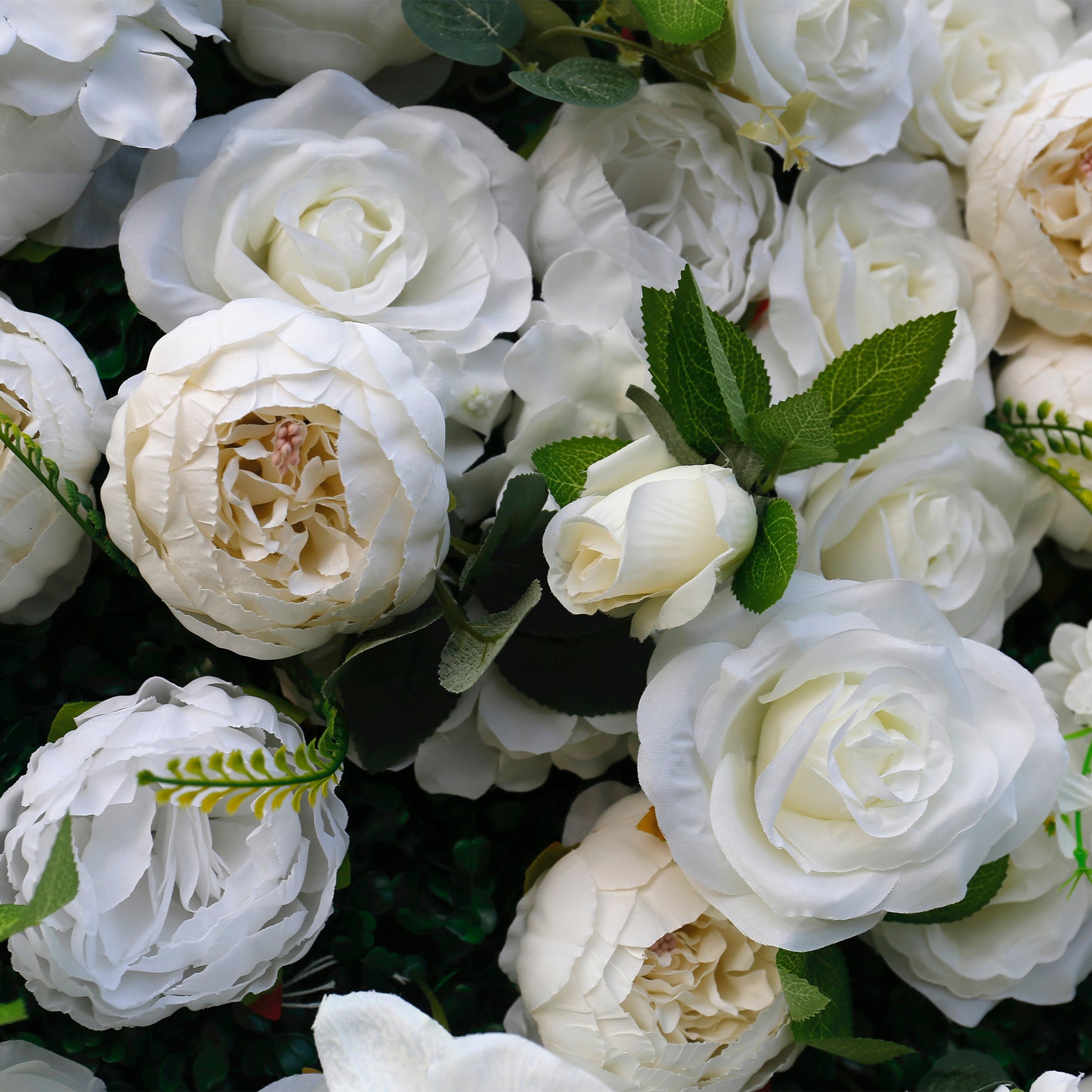 White Peony with Leaves Artificial flower for Wedding 3D Flower Wall ALFWL033 - Ali Flowers