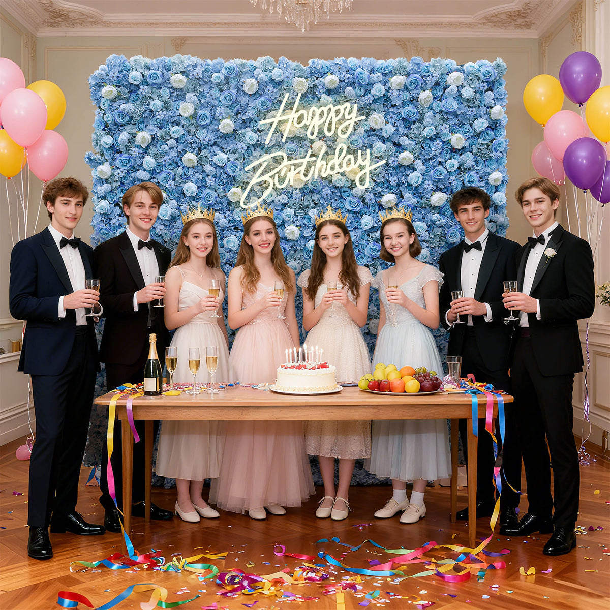 Aliflowers 3D Blue Contrasting Colors floral Wall Backdrop ALFWL042 - Ali Flowers