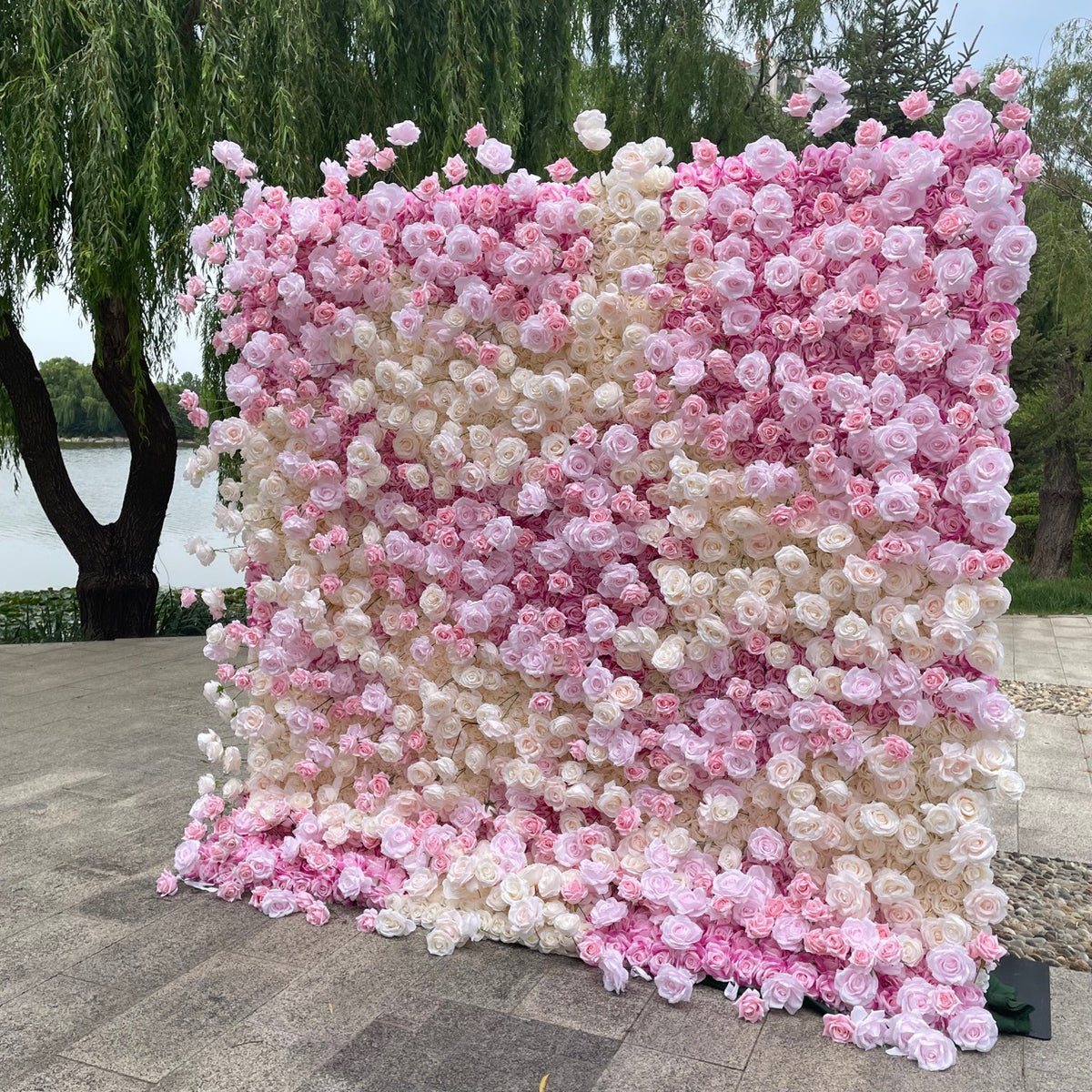 Aliflowers 3D Gradient Pink & Cream Rose Flower Wall Backdrop for Wedding Party Decor ALFWL188