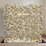 3D Light Yellow Rose and Autumn Leaves Fabric Flower Wall Wedding Backdrop ALFWL184