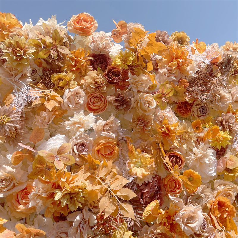 3D Autumn Orange Roller Curtain Floral Backdrop