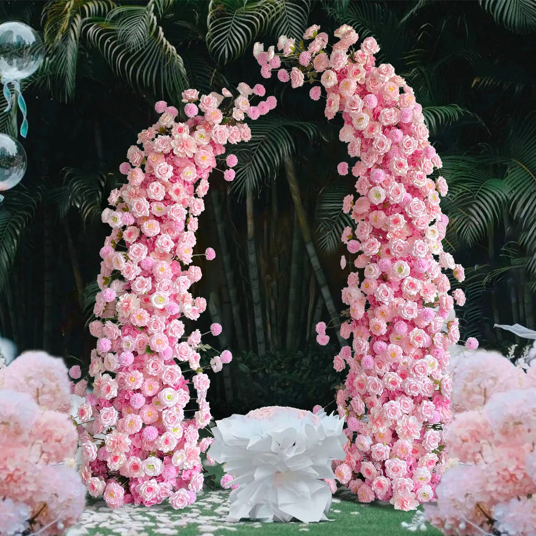 Aliflowers 3D Pink Rose Horns Arch – Wedding Ceremony Floral Backdrop for Indoor & Outdoor Events