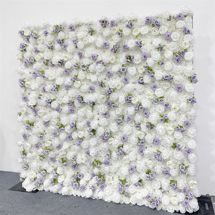 3D Purple and White Fabric Roller Curtain Floral Background for Wedding Party and Event Decoration