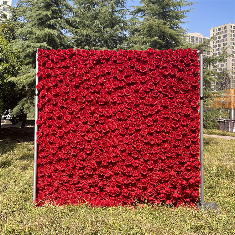  3D Red Rose Fabric Flower Wall for Wedding Layout &amp; Romantic Atmosphere