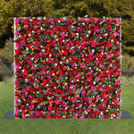 Aliflowers Red Rose with Hanging Greenery Artificial Flower Wall Backdrop ALFWL094 - Ali Flowers