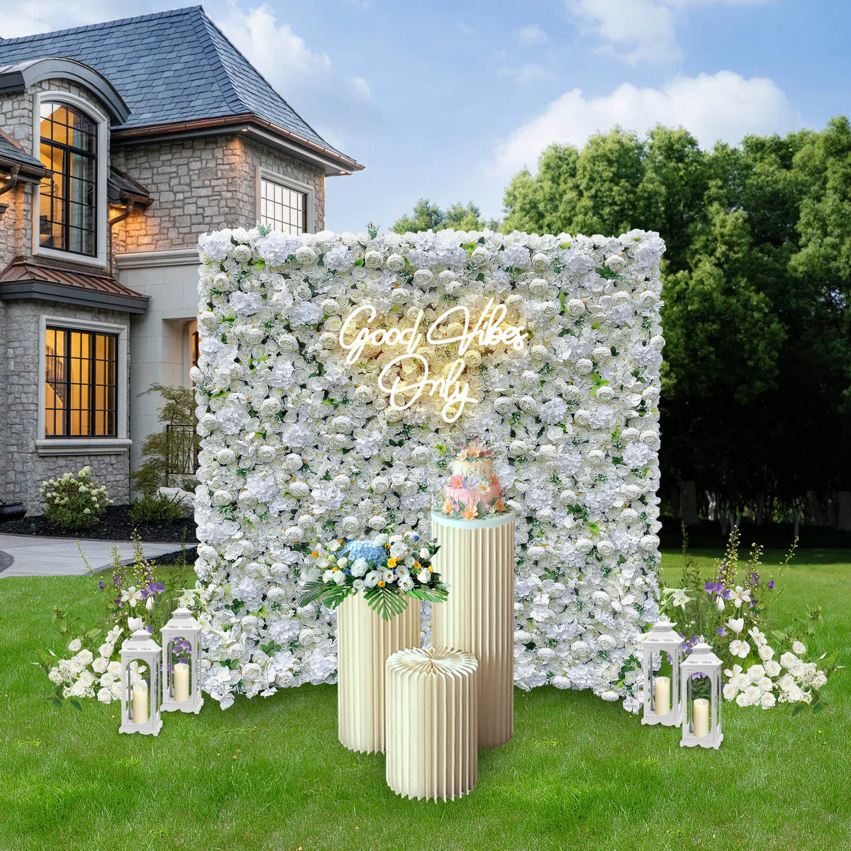 Aliflowers 5D Cream Peony Synthetic Flower Wall Outdoor Events ALFWL052 - Ali Flowers