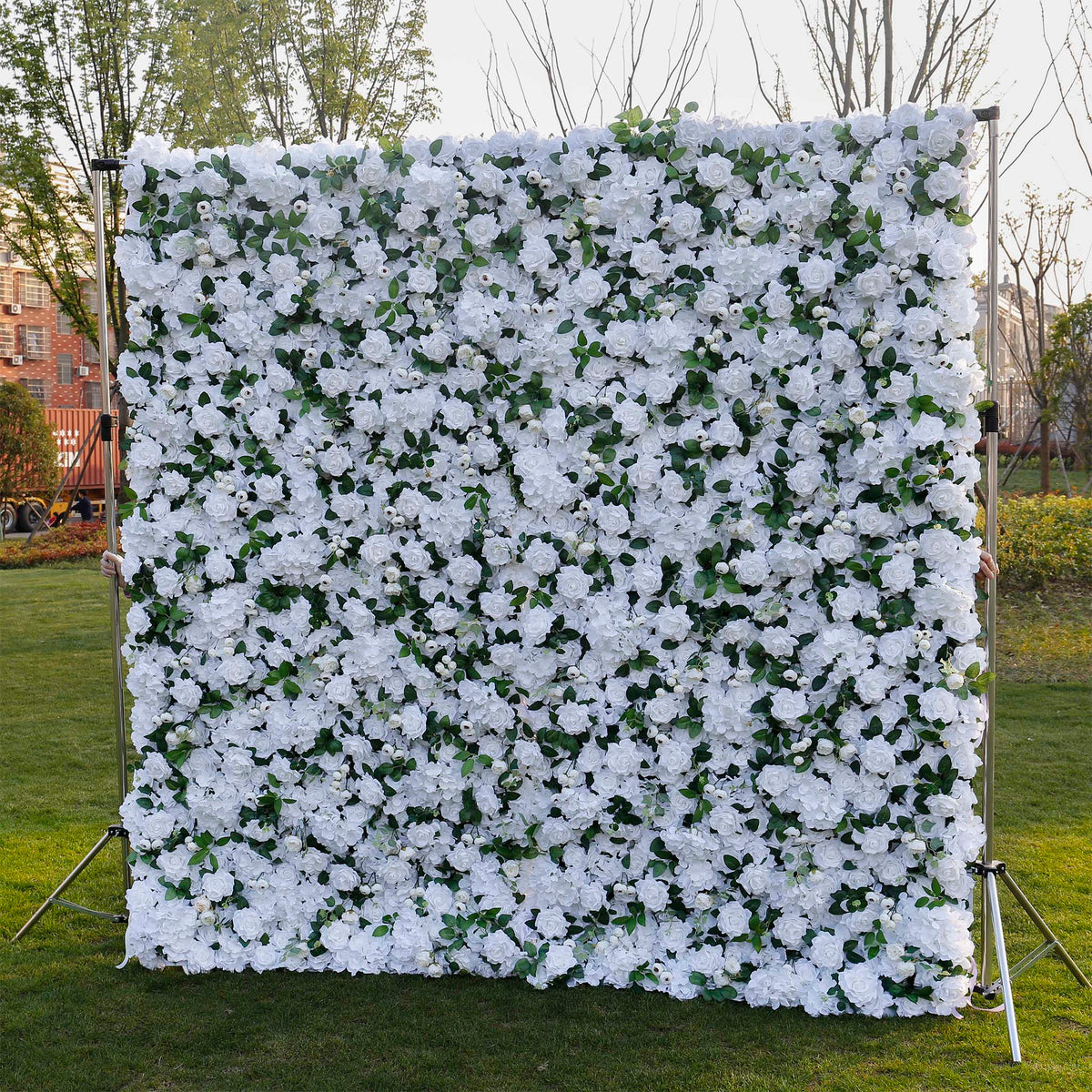 Aliflowers 3D White Rose with Hydrangea Wall Backdrop ALFWL043 - Ali Flowers