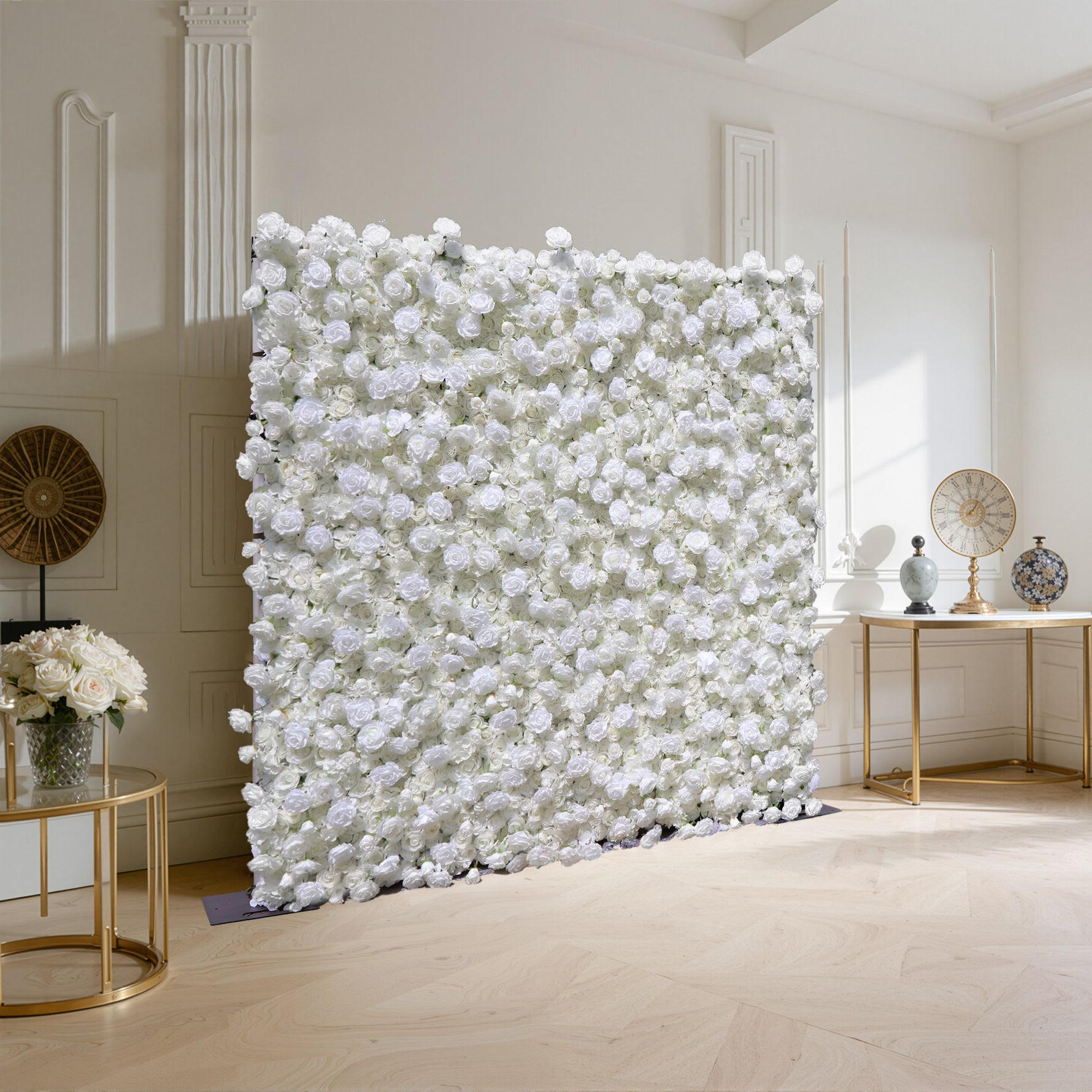 Aliflowers 5D White Rose & Hydrangea Rolling Curtain Flower Wall Backdrop ALFWL130 - Ali Flowers