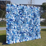 Blue Flowers with White Mist Grass 5D Artificial Floral Wall for Wedding ALFWL034 - Ali Flowers