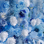 Blue Flowers with White Mist Grass 5D Artificial Floral Wall for Wedding ALFWL034 - Ali Flowers