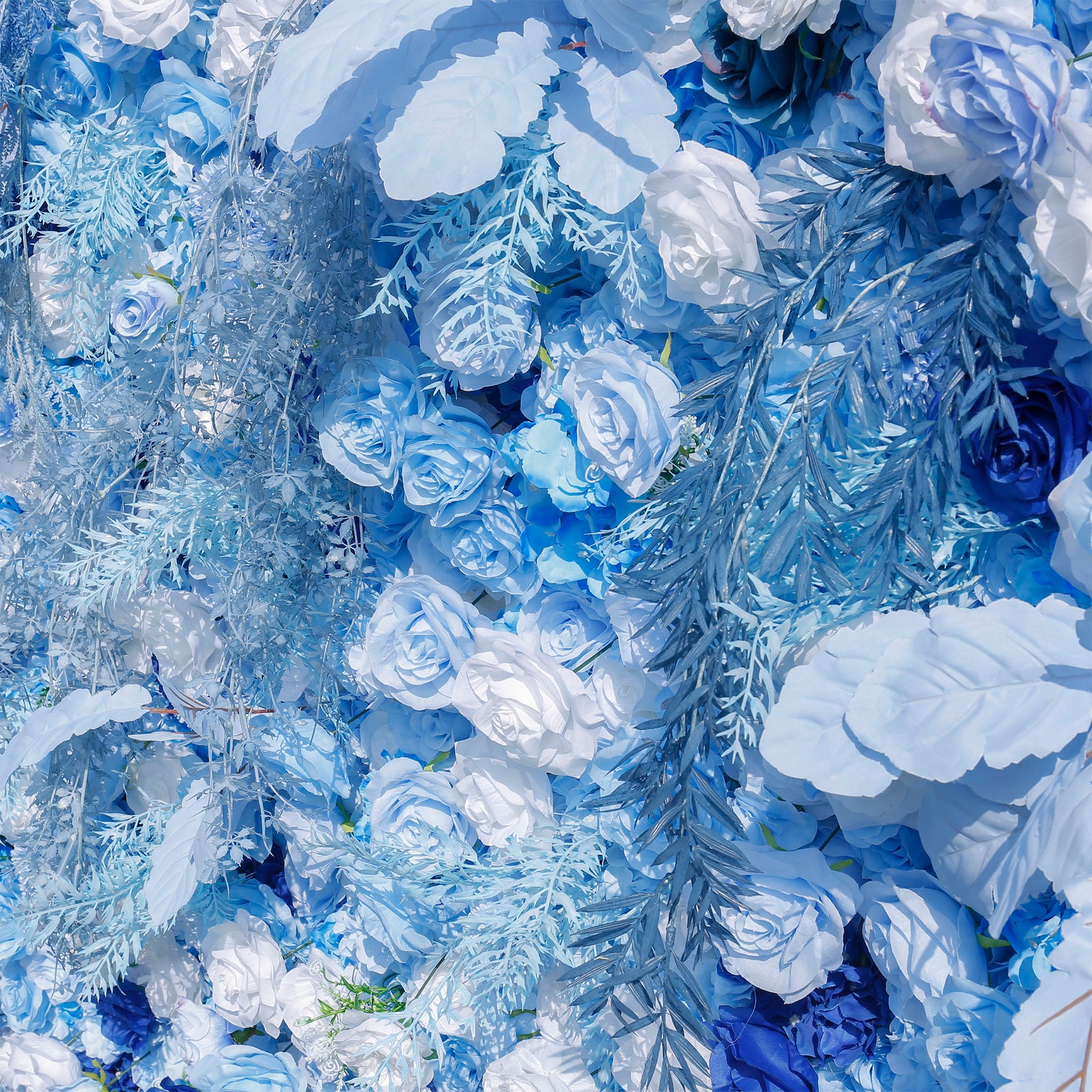 Blue Flowers with White Mist Grass 5D Artificial Floral Wall for Wedding ALFWL034 - Ali Flowers