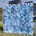 Blue Flowers with White Mist Grass 5D Artificial Floral Wall for Wedding ALFWL034 - Ali Flowers
