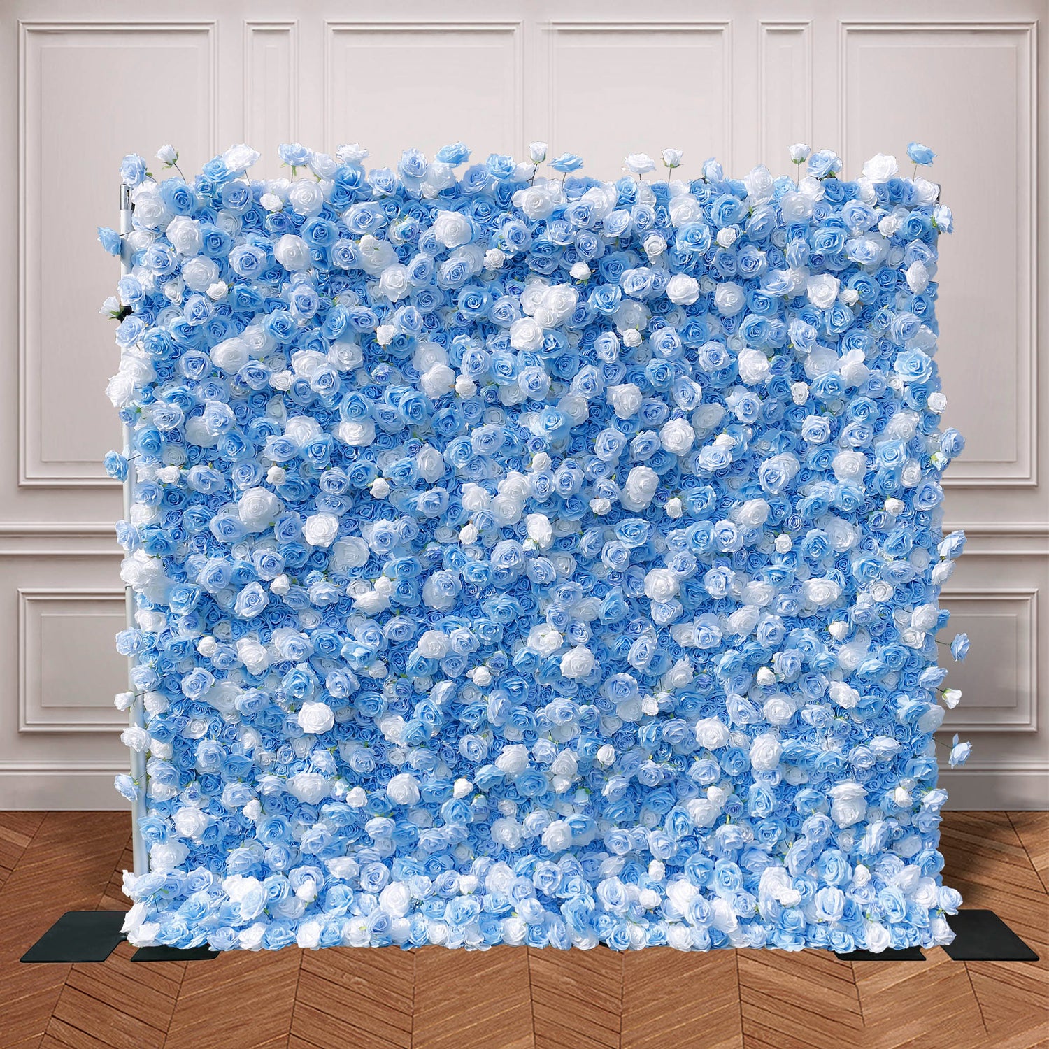 Aliflowers 5D Sky Blue with White Rose Roll Up Flower Wall Curtain Event Party Wedding Backdrop Decor ALFWL035 - Ali Flowers