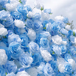 Aliflowers 5D Sky Blue with White Rose Roll Up Flower Wall Curtain Event Party Wedding Backdrop Decor ALFWL035 - Ali Flowers