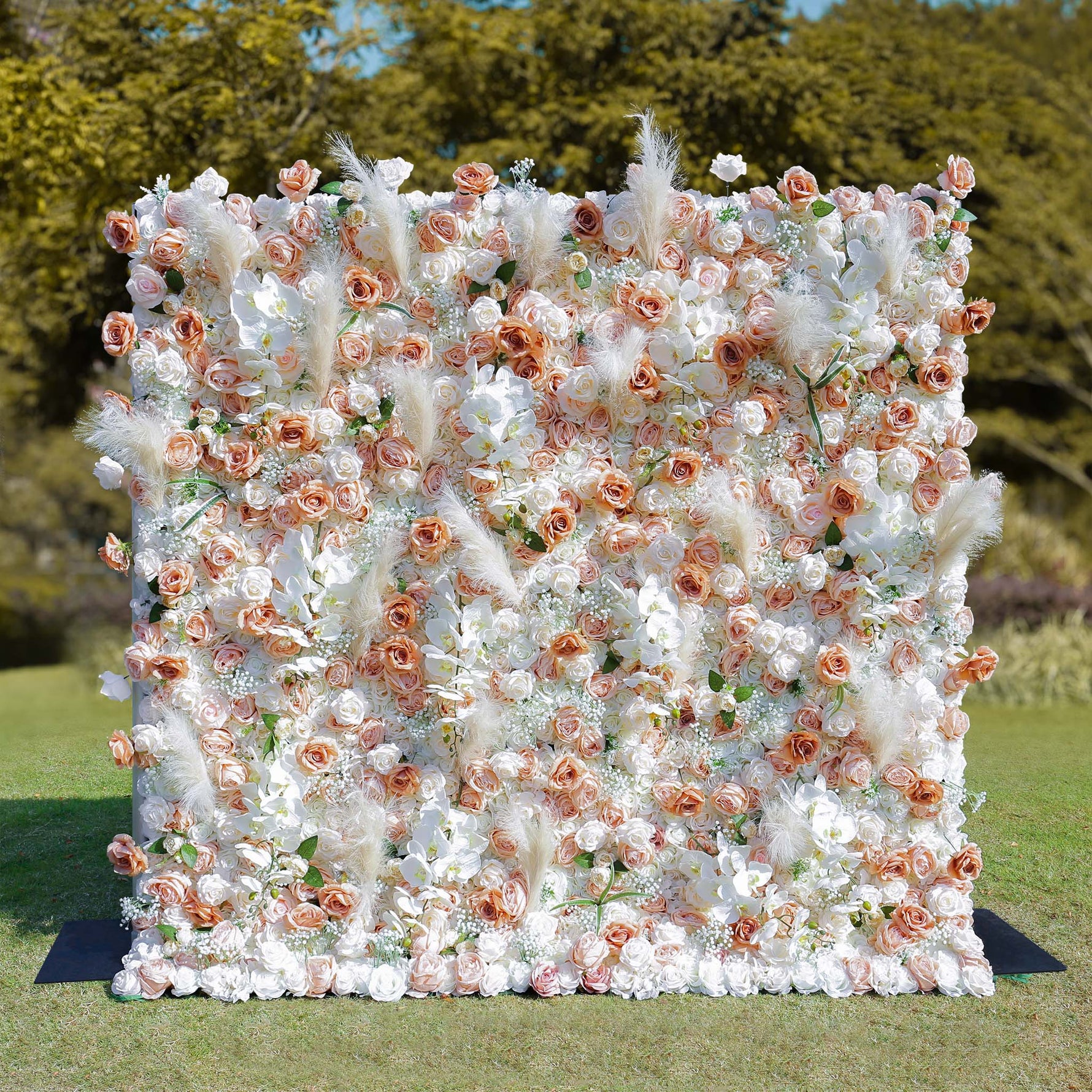 Aliflowers 5D Champagne Rose with Pampas grass Fabric Artificial Flower Wall ALFWL038 - Ali Flowers