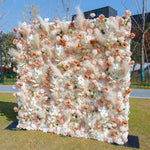 Aliflowers 5D Champagne Rose with Pampas grass Fabric Artificial Flower Wall ALFWL038 - Ali Flowers