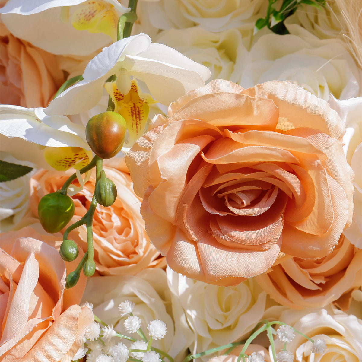 Aliflowers 5D Champagne Rose with Pampas grass Fabric Artificial Flower Wall ALFWL038 - Ali Flowers