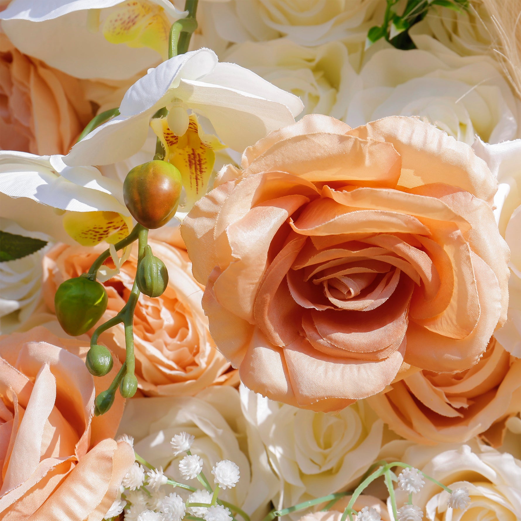 Aliflowers 5D Champagne Rose with Pampas grass Fabric Artificial Flower Wall ALFWL038 - Ali Flowers