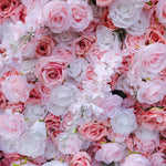 Aliflowers 5D-Pink Rose with Larkspur Wedding Fabric Flower Wall ALFWL096 - Ali Flowers