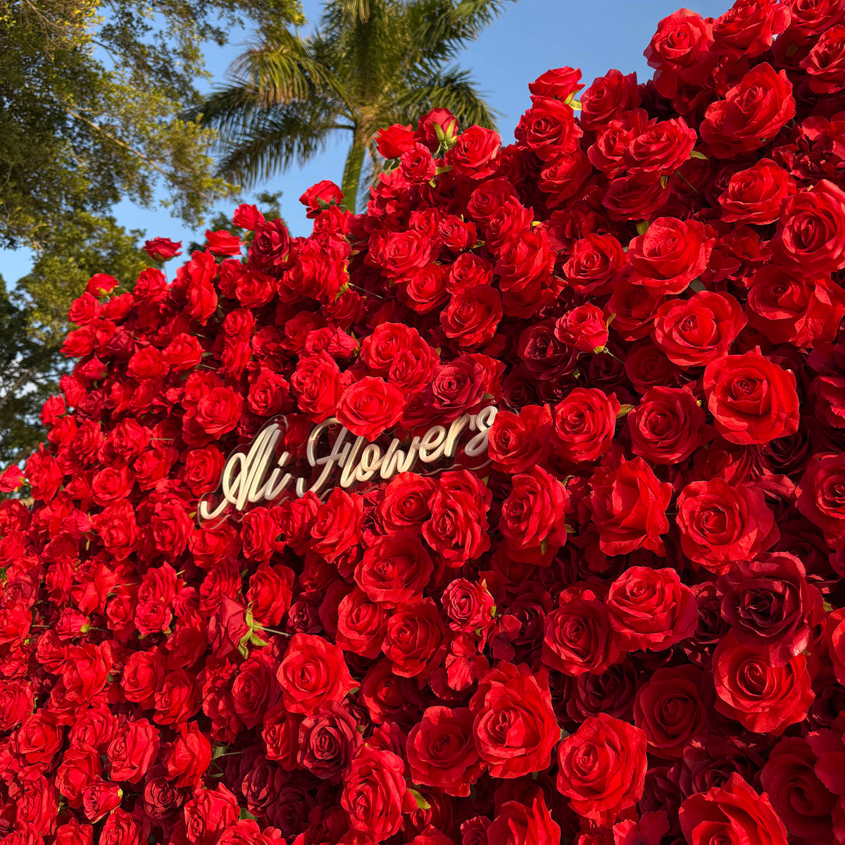 Aliflowers 5D Scarlet Red Rose Cloth Rolling Up Flower Wall ALFWL027 - Ali Flowers