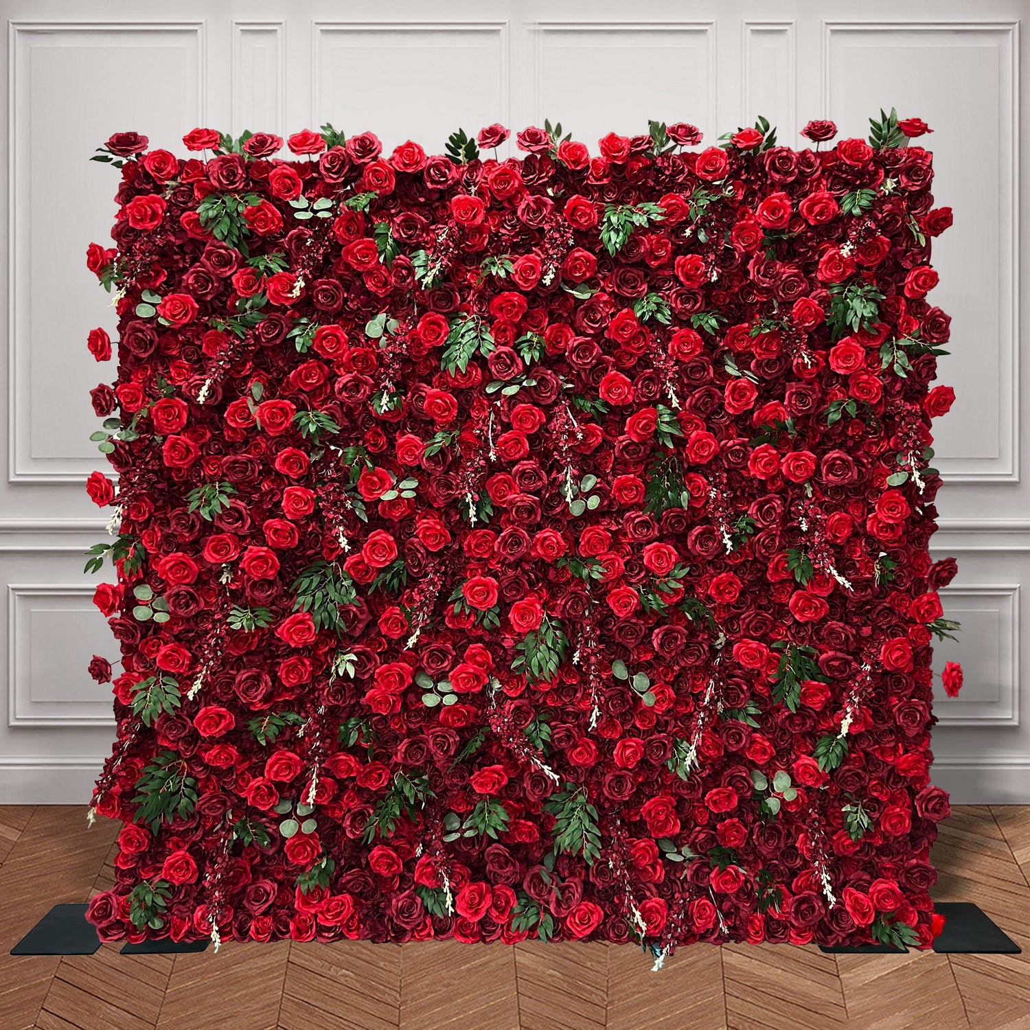 Aliflowers 5D Burgundy Mixed with Red Rose with Leaves Flower Wall for Wedding ALFWL030 - Ali Flowers