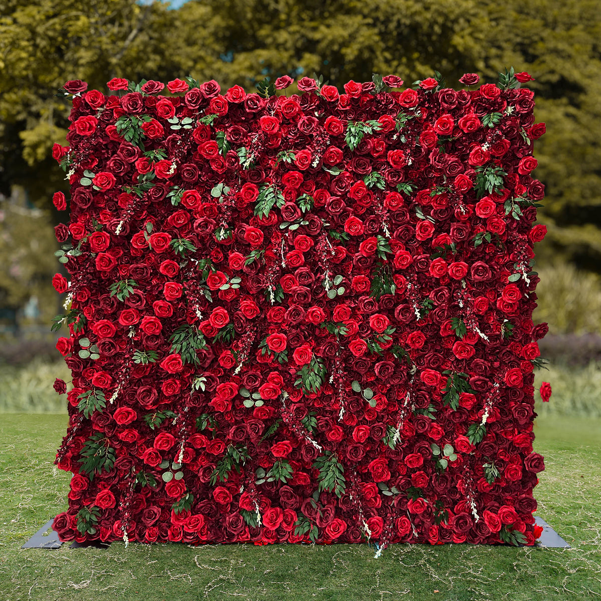 Aliflowers 5D Burgundy Mixed with Red Rose with Leaves Flower Wall for Wedding ALFWL030 - Ali Flowers