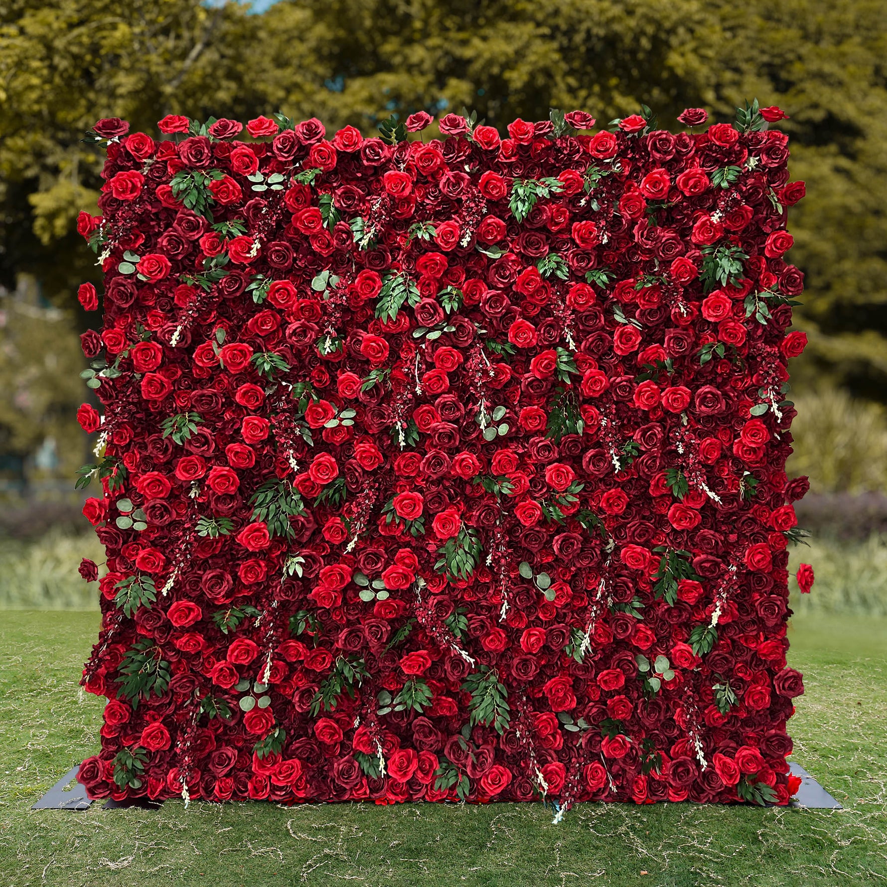 Aliflowers 5D Burgundy Mixed with Red Rose with Leaves Flower Wall for Wedding ALFWL030 - Ali Flowers