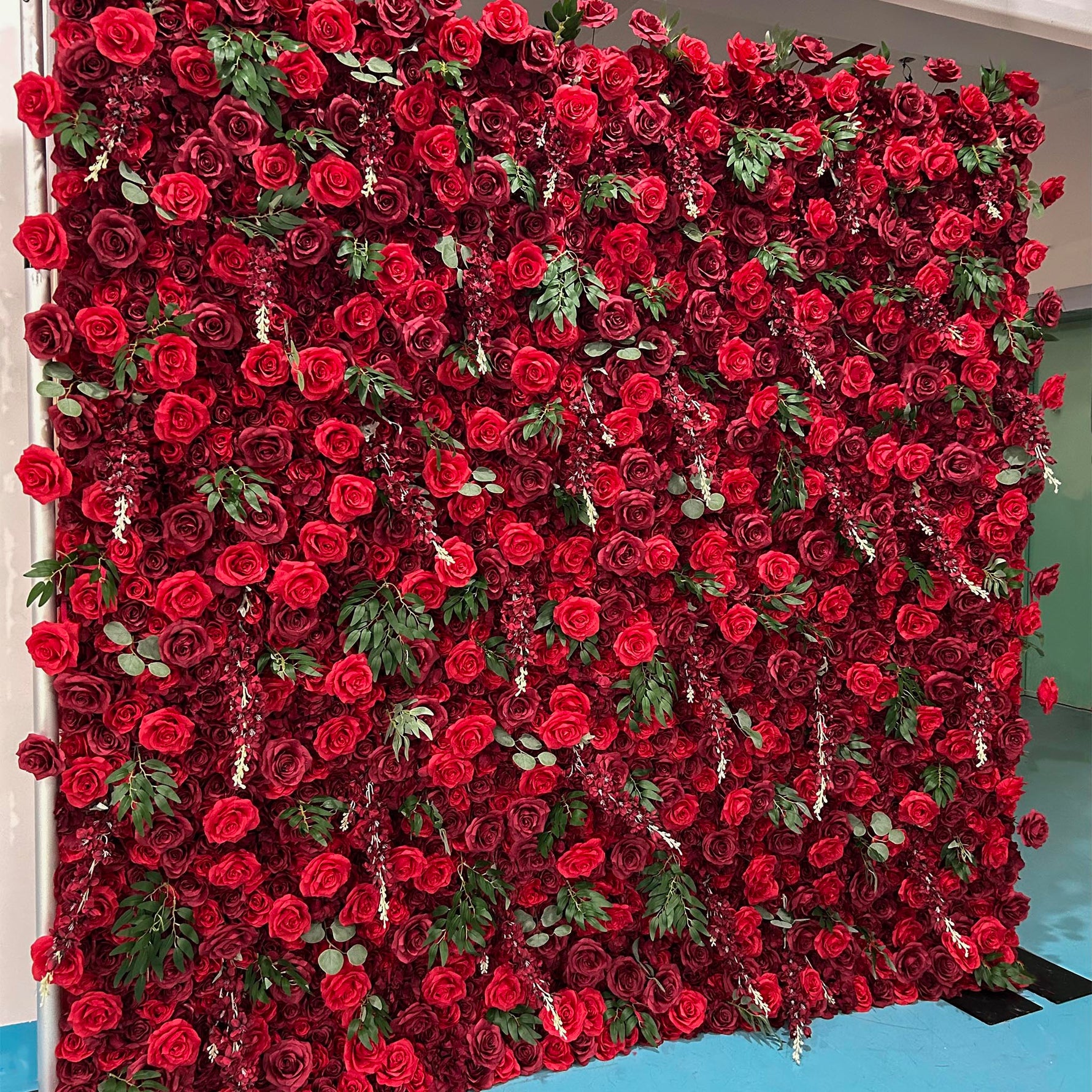 Aliflowers 5D Burgundy Mixed with Red Rose with Leaves Flower Wall for Wedding ALFWL030 - Ali Flowers