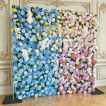 Aliflowers 5D Blue And Pink Rose And Hydrangea Floral Wall Backdrop, Suitable for Wedding Decoration ALFWL199