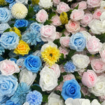 Aliflowers 5D Blue And Pink Rose And Hydrangea Floral Wall Backdrop, Suitable for Wedding Decoration ALFWL199