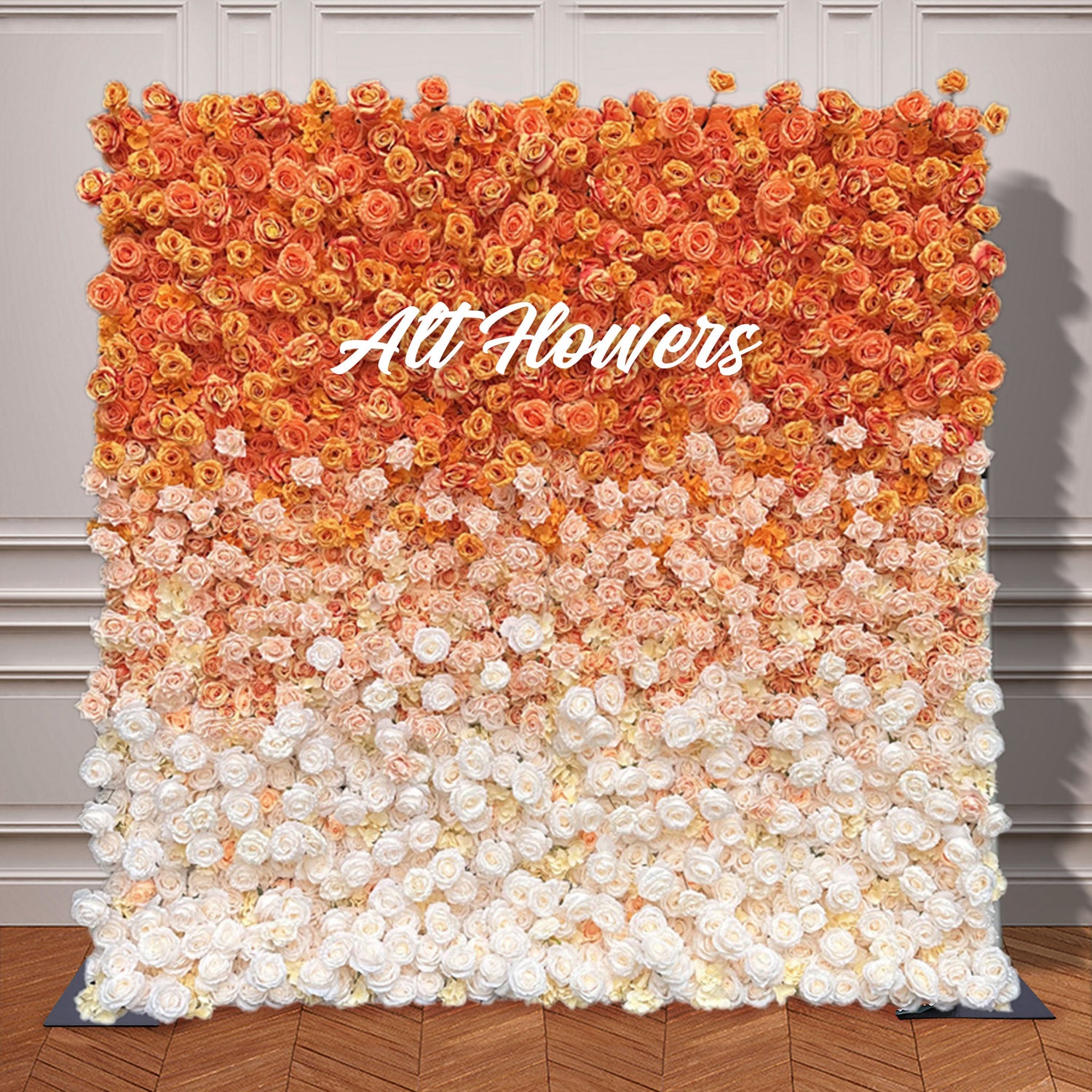 5D Bright Orange Rose Rolled Fabric Flower Wall