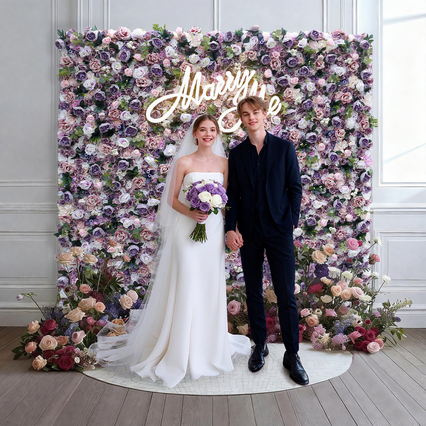 Aliflowers 5D Dirty Purple Peony with Rose Floral Wall Backdrop ALFWL101 - Ali Flowers