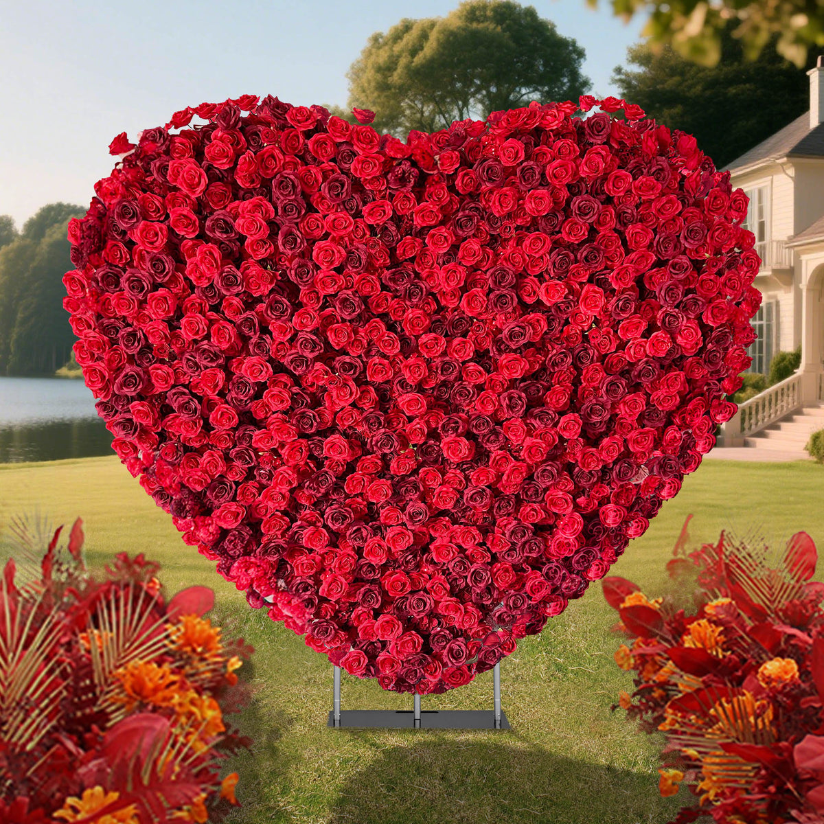 Aliflowers 5D Heart Shaped Red Rose Wall Fabric Curtain Floral Backdrop Wedding Party Proposal Decor ALFAH011