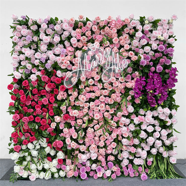 5D pink and purple irregular cloth roll curtain flower background decoration props