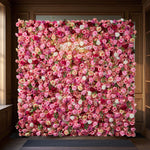 5D pink silk rose roller curtain artificial flower wall background wedding decoration