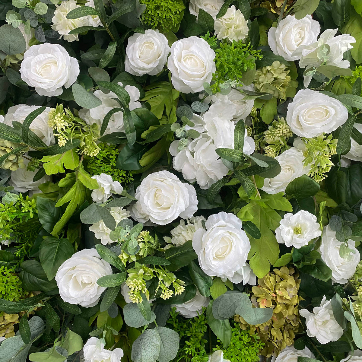 Aliflowers 5D White Rose And Green Leaf Artificial Curtains For Event And Party Backdrops ALFWL185