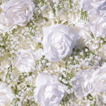 Aliflowers 5D White Rose & Baby’s Breath Fabric Artificial Flower Wall Arch Backdrop for Wedding & Party Decoration GM011