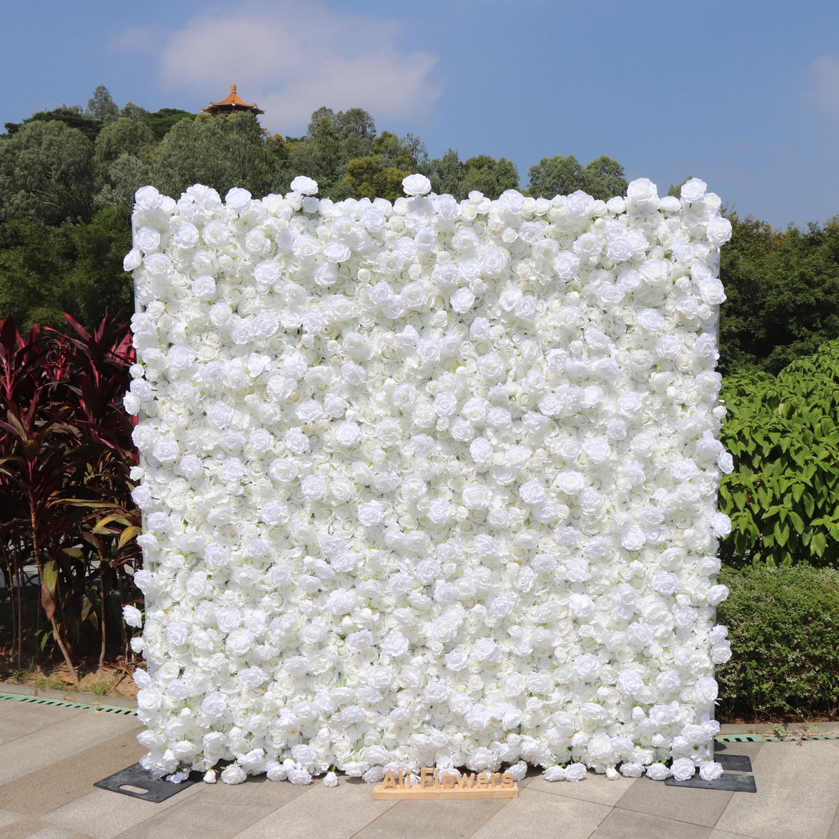 Aliflowers 5D White Rose & Hydrangea Rolling Curtain Flower Wall Backdrop ALFWL130 - Ali Flowers