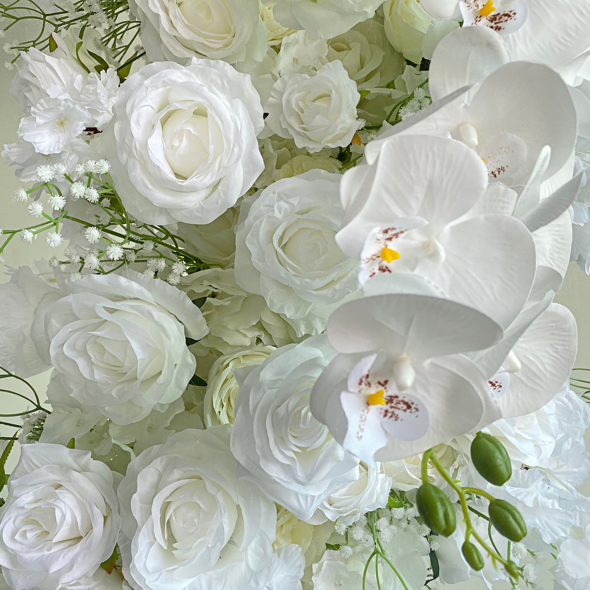 Aliflowers 5D White Rose with Phalaenopsis Orchid Dancing flowers For Wedding Backdrop Arch Frame ALFAH005