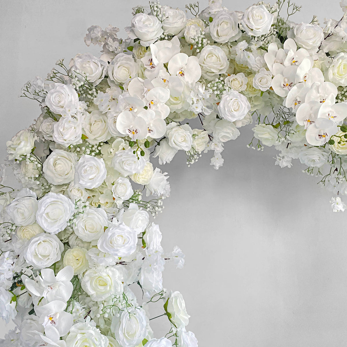 Aliflowers 5D White Rose with Phalaenopsis Orchid Dancing flowers For Wedding Backdrop Arch Frame ALFAH005
