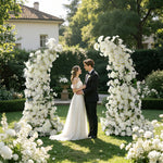 Aliflowers White Series Daisy Rose With Greenery Floral Arrangement Decor Horn Arch Frame Wedding Backdrop - Ali Flowers