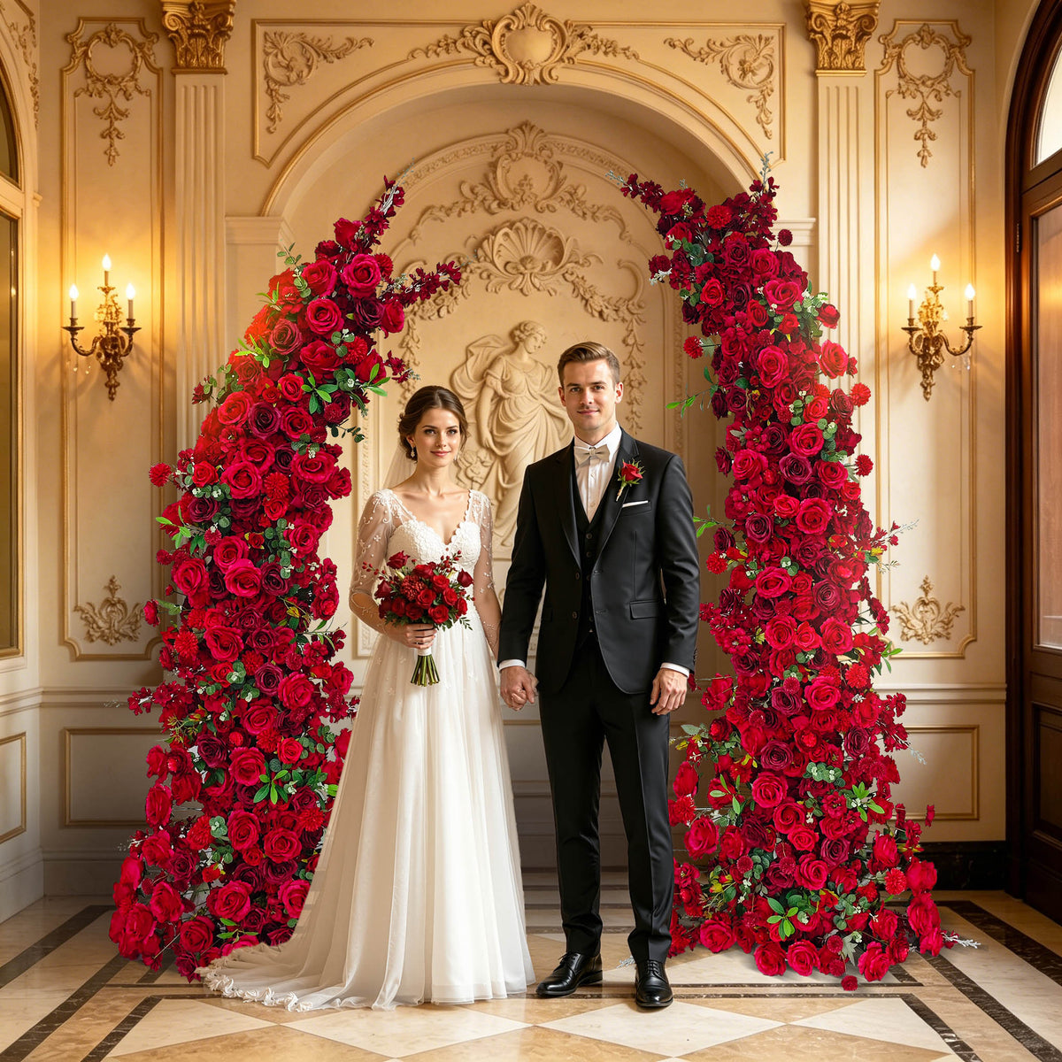 Aliflowers Red Rose Wedding Event Background Decoration Horn Arch Frame Props - Ali Flowers