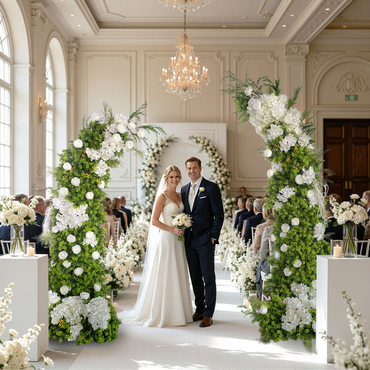 Aliflowers White Hydrangea Green Plant Flower Decoration Wedding Background Horn Arch - Ali Flowers