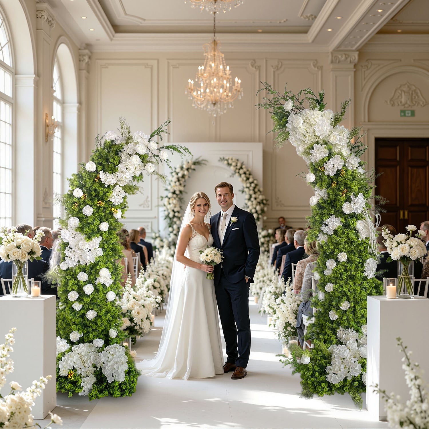Aliflowers White Hydrangea Green Plant Flower Decoration Wedding Background Horn Arch - Ali Flowers